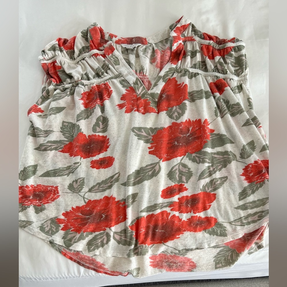 Lucky Brand Red and Green Floral Top